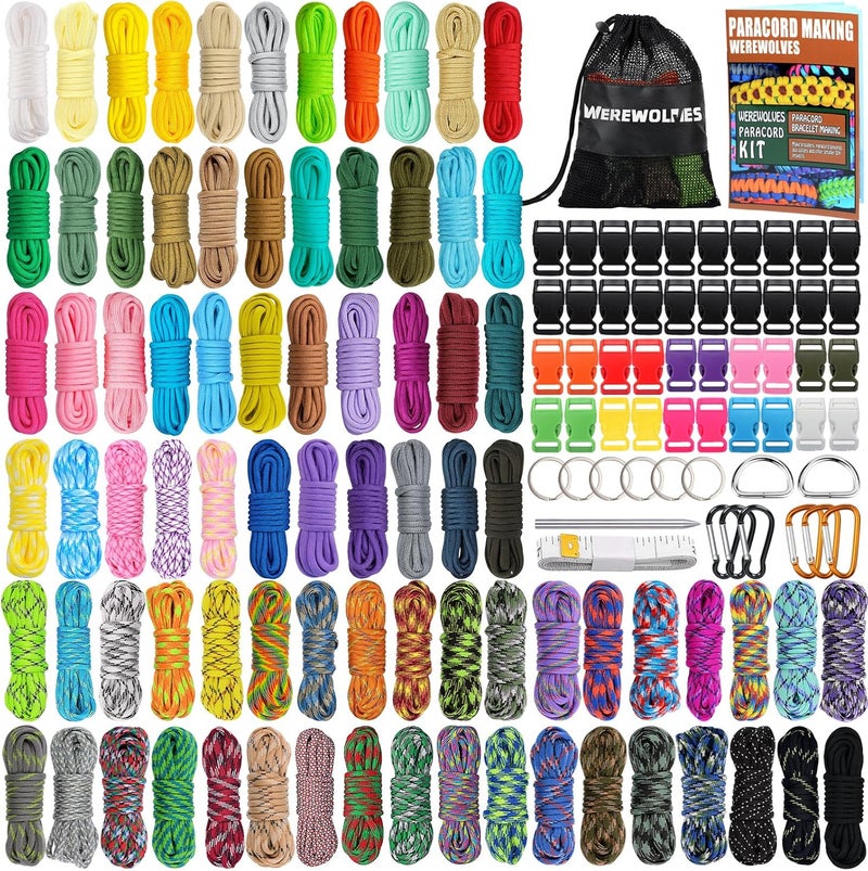 WEREWOLVES 80 Colors Paracord Cord, 550 Paracord Bracelet Crafting Combo Kits with Instruction - Multifunction Paracord Ropes, 10 Feet Each Parachute Cord for DIY Manual Braiding Supplies - Image 1